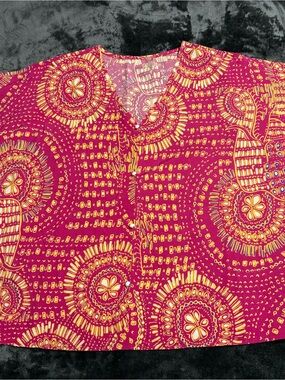 SHEIN Pink & Yellow Mandala Print V-Neck Blouse